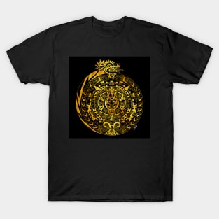 solatzo the dragon god in the calendar sun in quetzalcoatl art T-Shirt